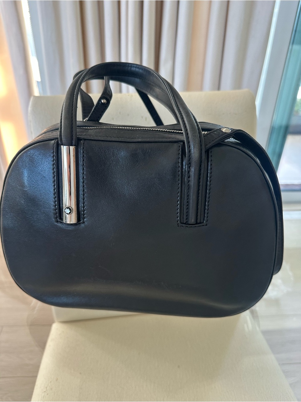 Montblanc Classic Black Leather Dome Handbag - Sleek Women's Bag
